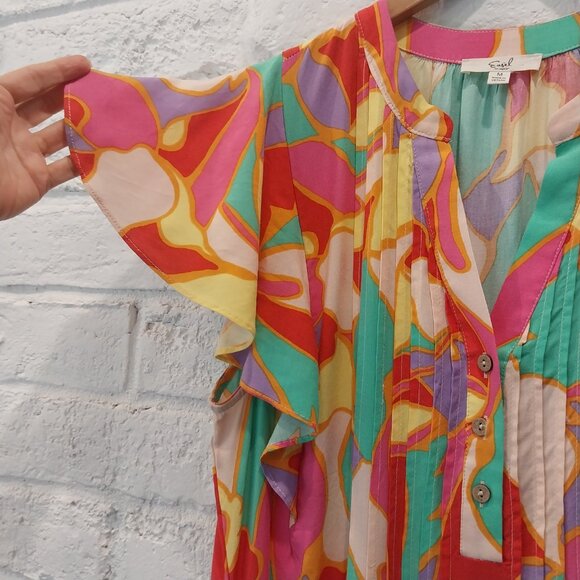 Easel Maxi Dress Medium Multicolor Red Yellow Green Cottagecore Bohemian Tiered, - Picture 2 of 10